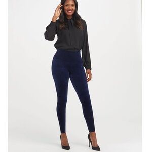 Spanx Velvet High-Waisted Leggings in Deep Blue